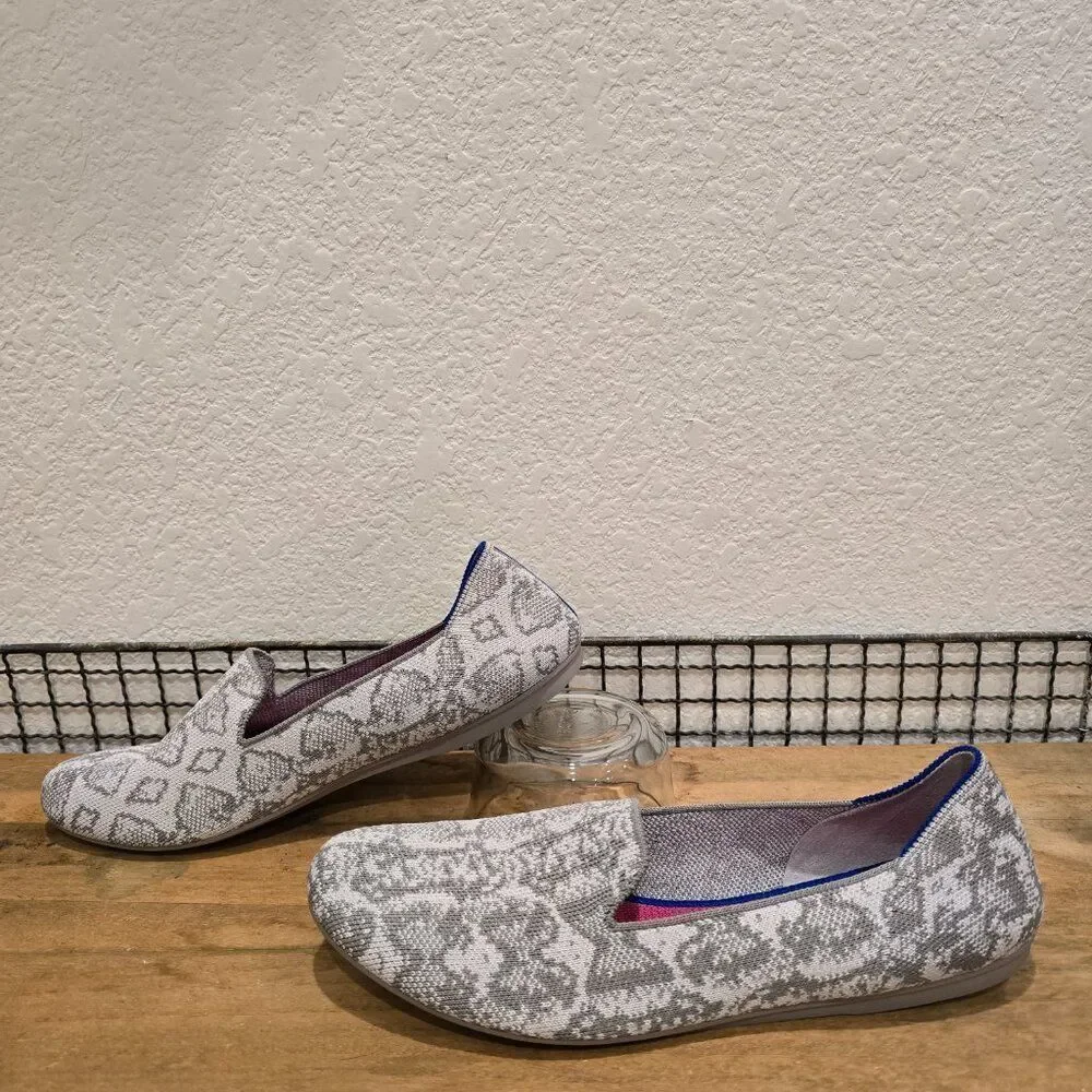 Rothy's The Loafer Ivory Grey Snake Flats Sz 9